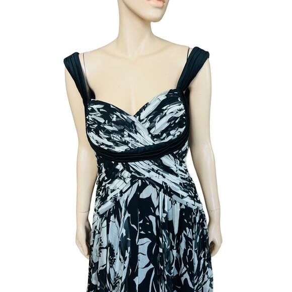 Tadashi Shoji NEW Collection 100% Silk Midi Black and White Dress Size 10 - Picture 6 of 14